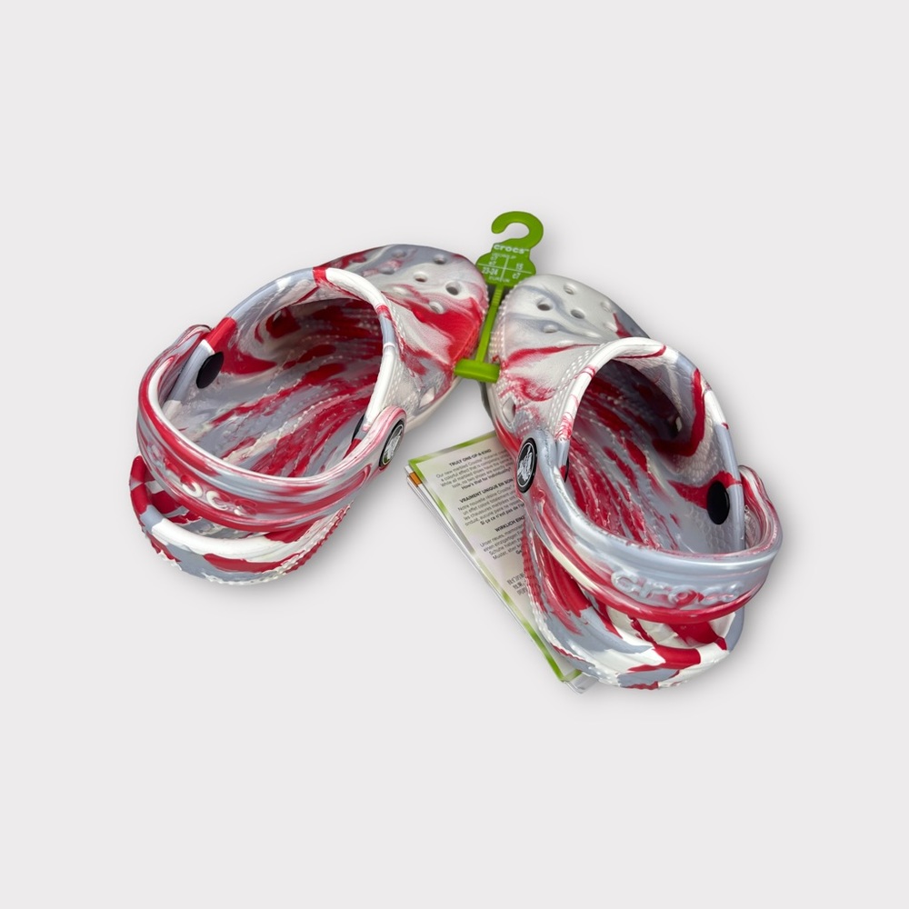 Crocs Red Gray White Marble Swirl Clogs - Picture 2 of 4